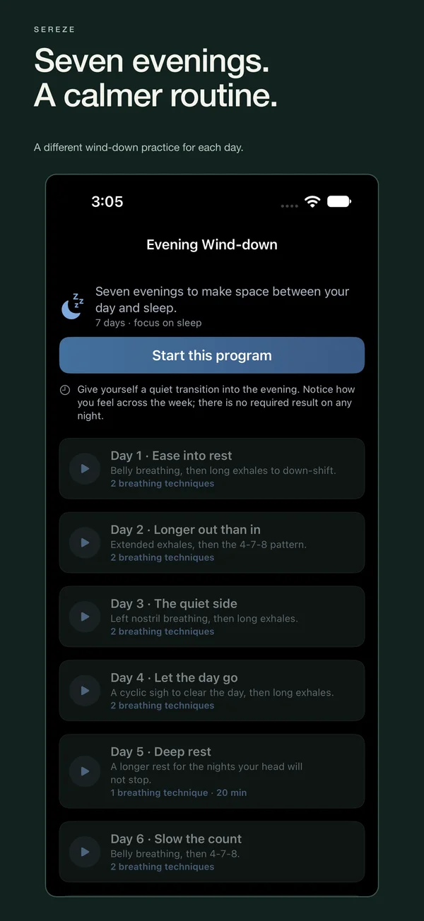 Seven evenings. A calmer routine. — Sereze evening in dark appearance