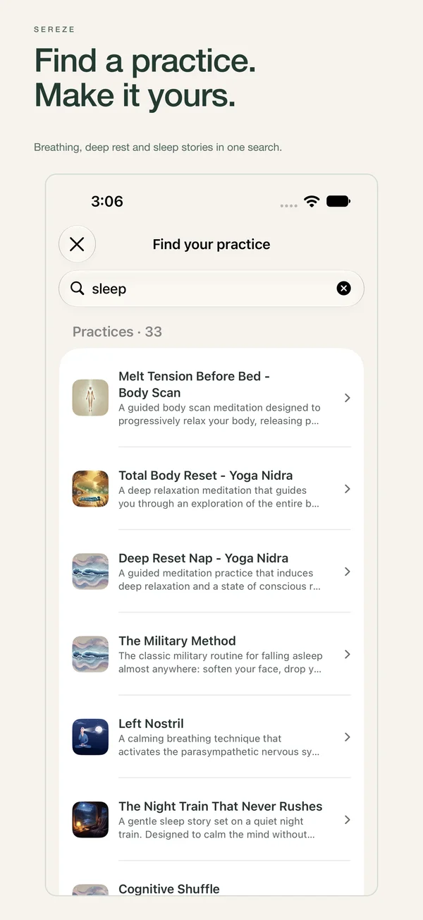 Find a practice. Make it yours. — Sereze search in light appearance